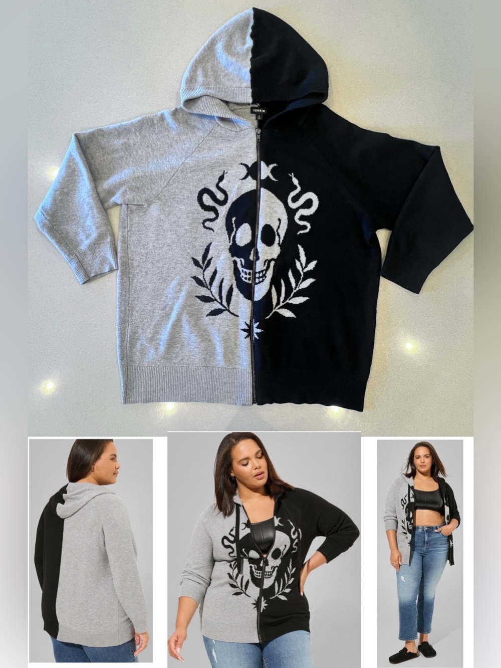Torrid Luxe Cozy Raglan Colorblock Zip
Sweater Skull Snake Hoodie Sz 3 / 3X
